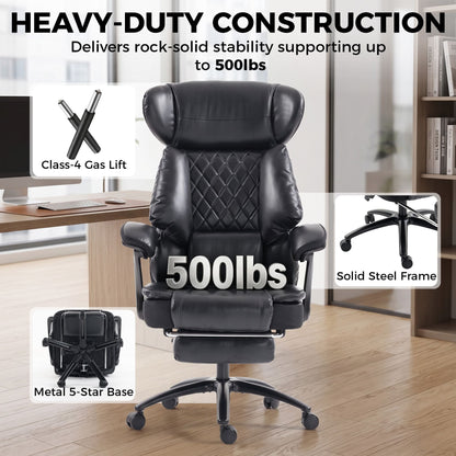 Big & Tall Office Chair 500 lb Wide Seat Lumbar Support Headrest Black