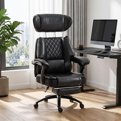 Big & Tall Office Chair 500 lb Wide Seat Lumbar Support Headrest Black
