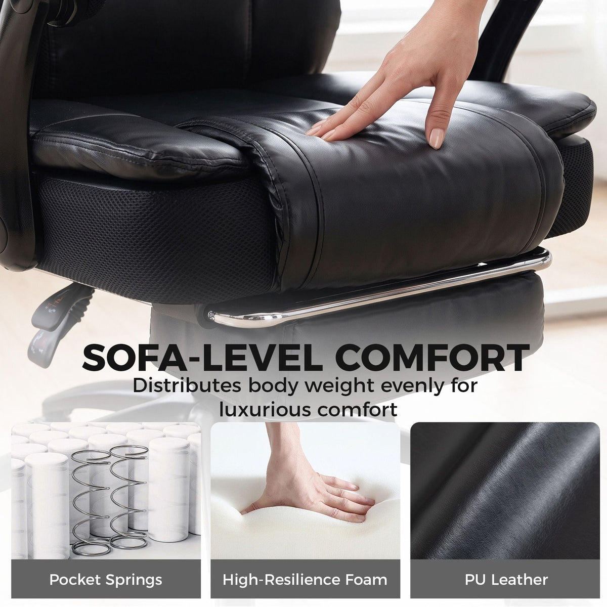 Big & Tall Office Chair 500 lb Wide Seat Lumbar Support Headrest Black