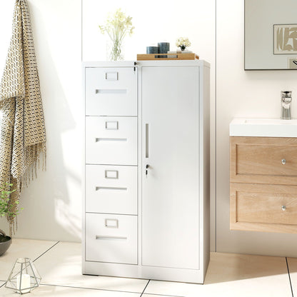 Steel Vertical Filing Cabinet with Lock and Wardrobe Compartment - Black or White
