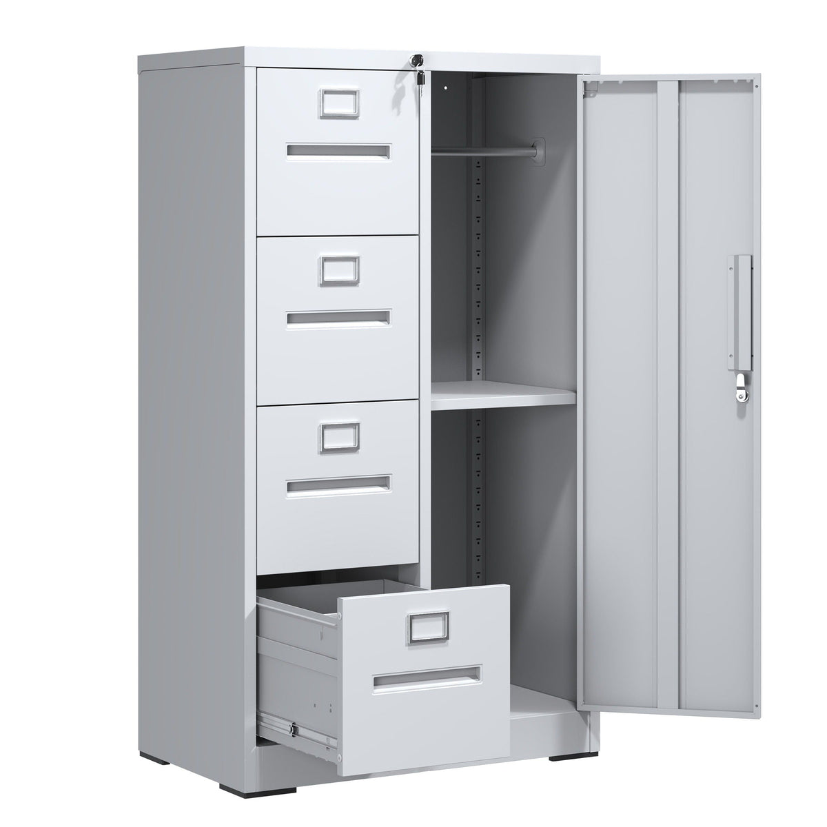 Steel Vertical Filing Cabinet with Lock and Wardrobe Compartment - Black or White