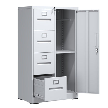 Steel Vertical Filing Cabinet with Lock and Wardrobe Compartment - Black or White