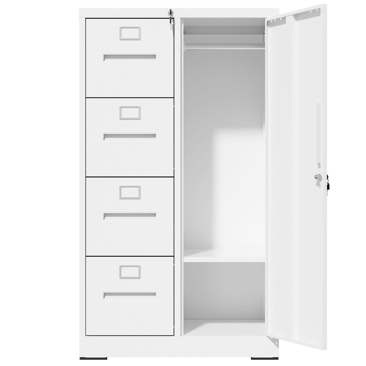 Steel Vertical Filing Cabinet with Lock and Wardrobe Compartment - Black or White