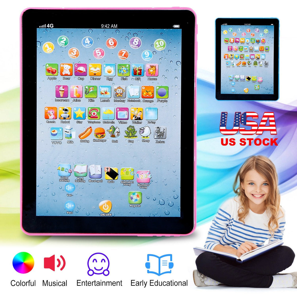 Baby Learning Tablet Educational Mini Pads Toys Touch Learn Toddler Tablet For ABC Numbers Words Gift For Boys Girls Aged 1-6 Year Old Kids
