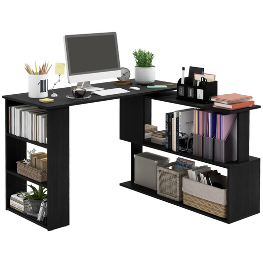 360° Rotating L-Shaped Student Study Desk with Built-In Organization – Space-Saving Homeschool Learning Desk | Black