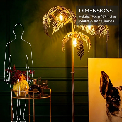 Gold Palm Tree Floor Lamp with Sculptural Fronds | Art Deco Light for Living Room