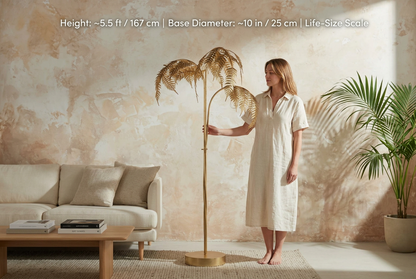 Gold Palm Tree Floor Lamp with Sculptural Fronds | Art Deco Light for Living Room
