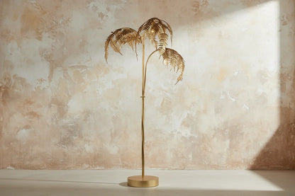 Gold Palm Tree Floor Lamp with Sculptural Fronds | Art Deco Light for Living Room