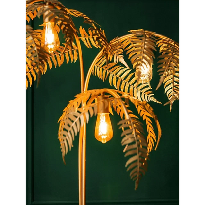 Gold Palm Tree Floor Lamp with Sculptural Fronds | Art Deco Light for Living Room