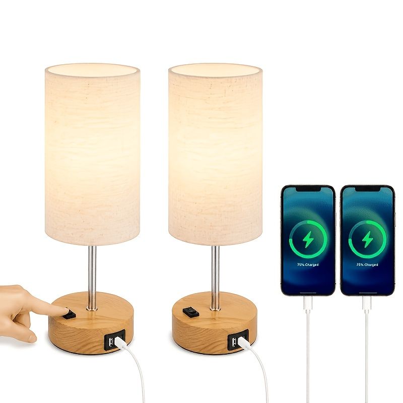 Dimmable Table Lamp with USB Charging Ports and AC Outlet