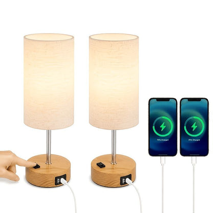 Dimmable Table Lamp with USB Charging Ports and AC Outlet