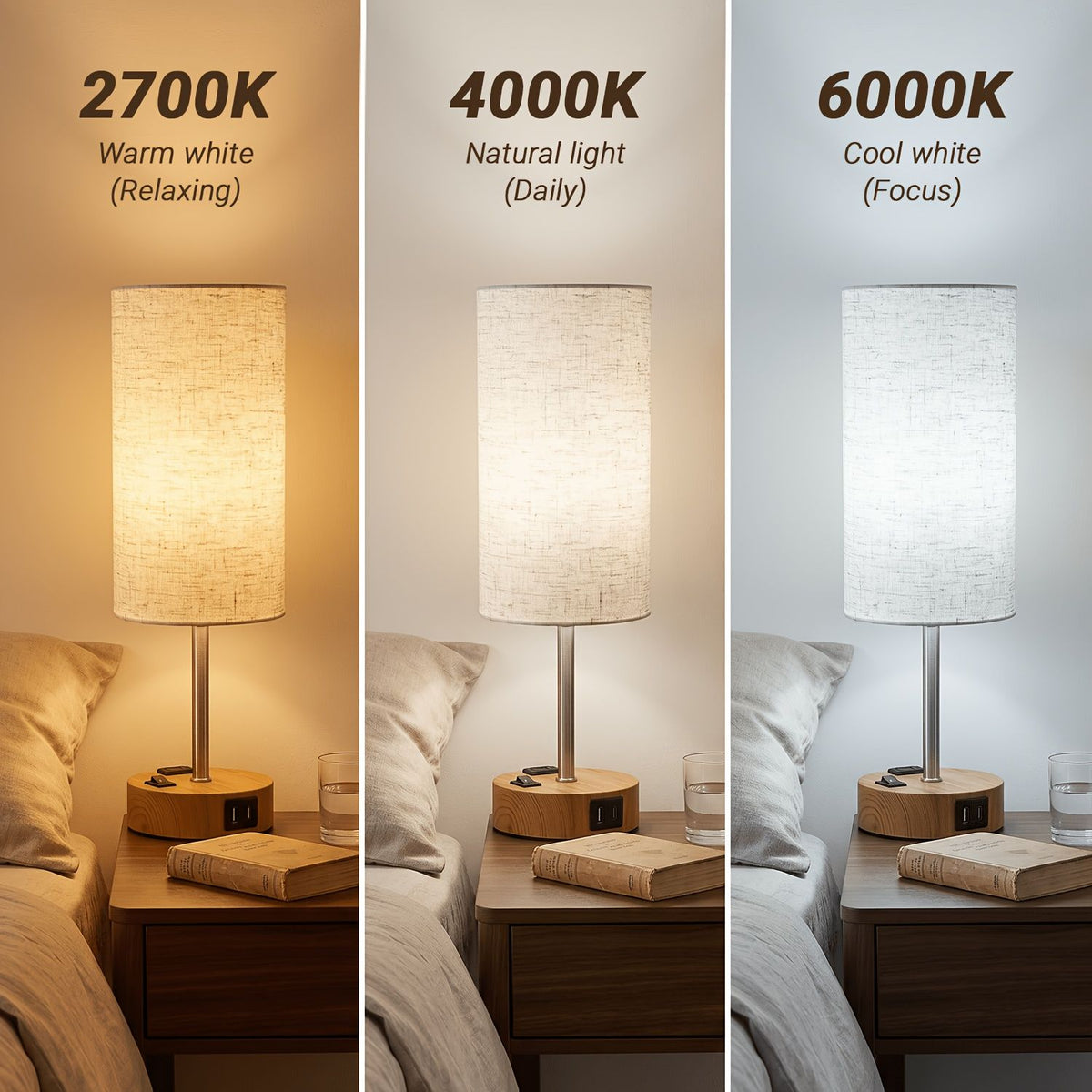Dimmable Table Lamp with USB Charging Ports and AC Outlet