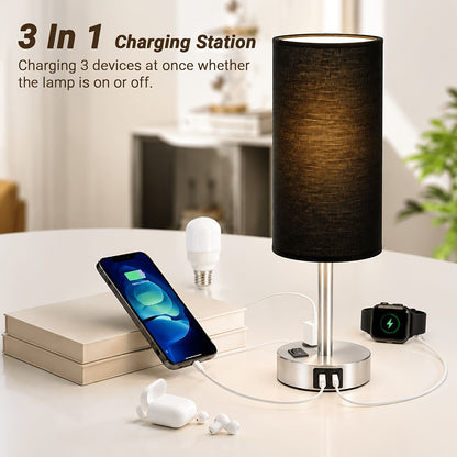 Dimmable Table Lamp with USB Charging Ports and AC Outlet