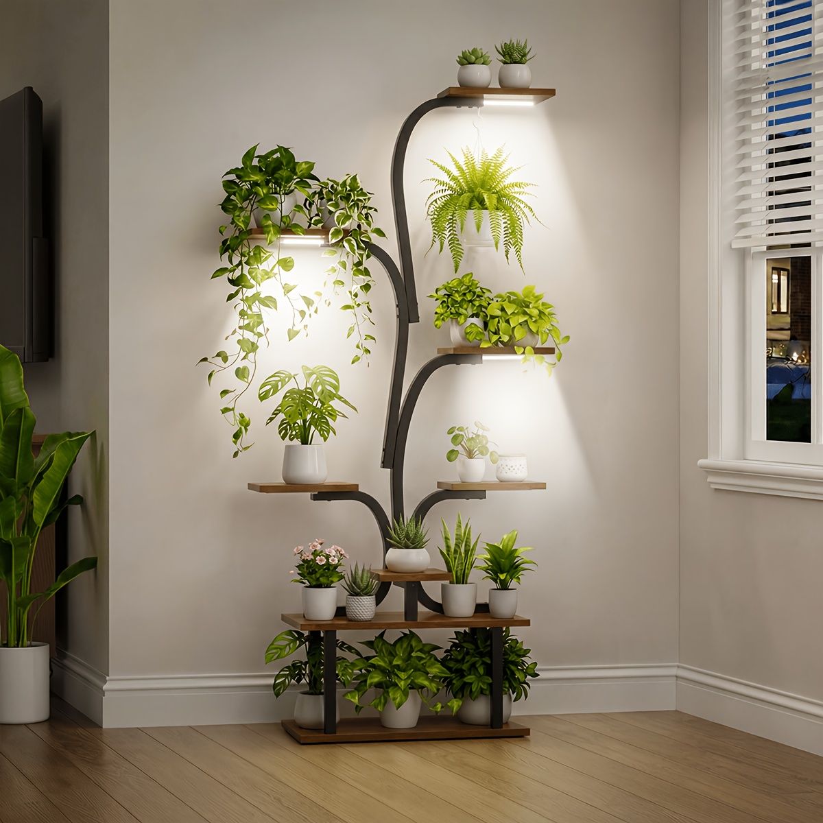 63-Inch 7-Tier Tree-Shaped Plant Stand with Grow Lights
