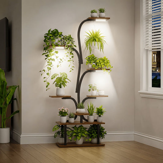 63-Inch 7-Tier Tree-Shaped Plant Stand with Grow Lights
